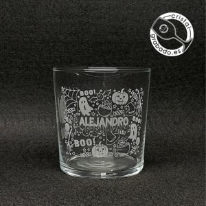 Vaso personalizado con nombre invitado fiesta de Halloween